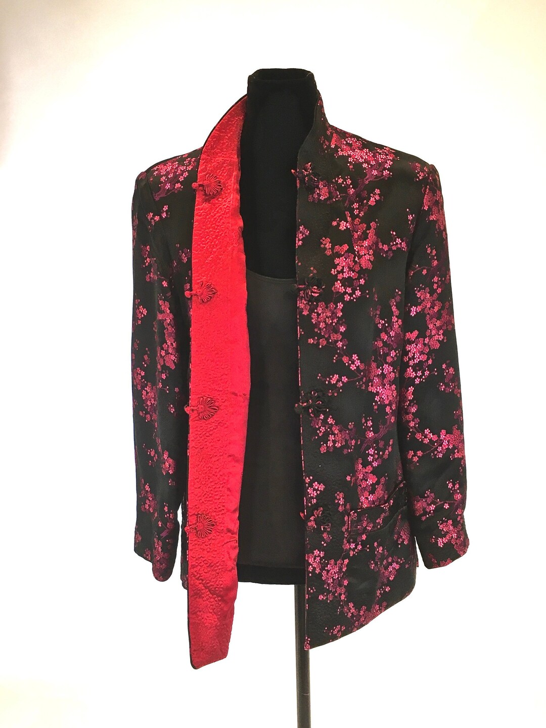 Vintage Reversible Quilted Silk Asian Jacketsolid Cherry Red - Etsy