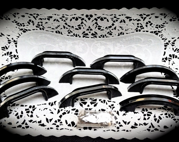 10 Black Vintage Plastic Drawer Pulls With Metal Strip and Etsy