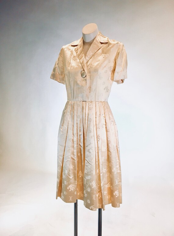 1950s Vintage Ivory Brocade Day Dress