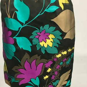 Beautiful Vintage ESCADA Black and Bright Floral Silk Skirt with Dual Front Pockets image 3