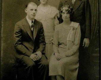 1930s Vintage Studio Photograph Family of Four Mama Dad Junior Sissy