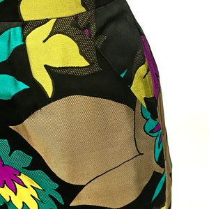 Beautiful Vintage ESCADA Black and Bright Floral Silk Skirt with Dual Front Pockets image 5