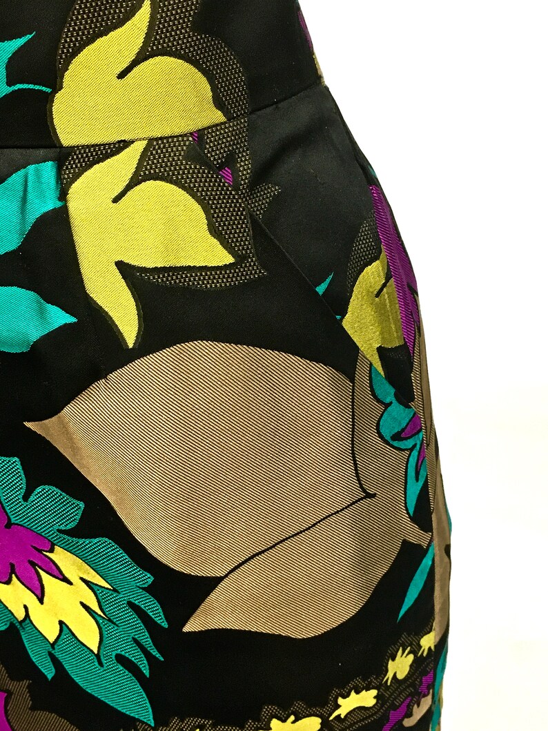 Beautiful Vintage ESCADA Black and Bright Floral Silk Skirt with Dual Front Pockets image 5