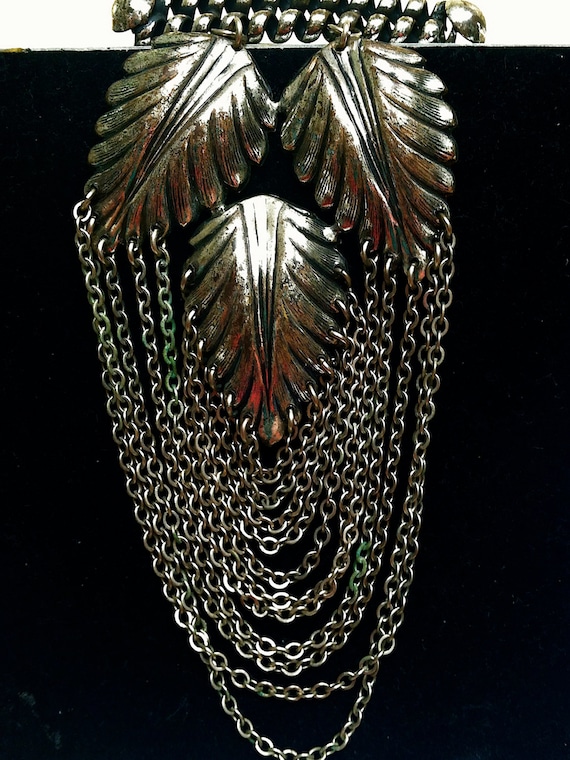 Huge Vintage Silvertone Leaf and Chain Statement … - image 2