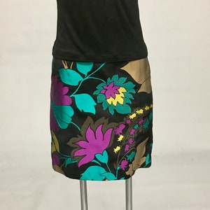 Beautiful Vintage ESCADA Black and Bright Floral Silk Skirt with Dual Front Pockets image 4