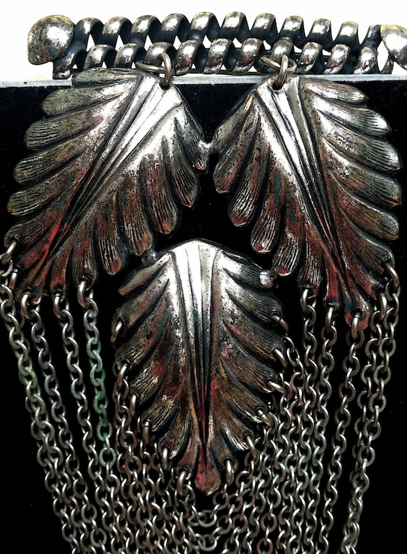 Huge Vintage Silvertone Leaf and Chain Statement … - image 1