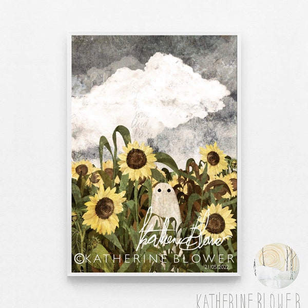 There's A ghost in the Sunflowers again A3 Art Print