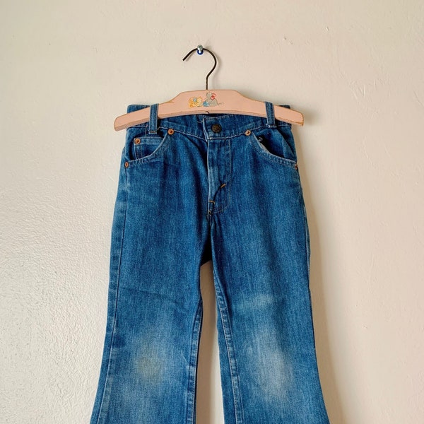 WORN Vintage Kids Levi Strauss Jeans 1970s Rare Little Levis Orange Tab Straight Blue Snap Zip Closure Cotton Polyester Size 2T / 20” Waist