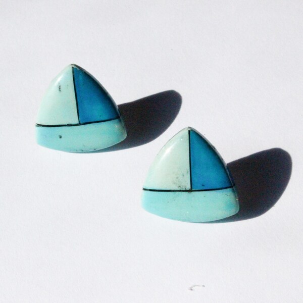 Vintage Blue Sailboat Geometric Stud Earrings - free shipping USA