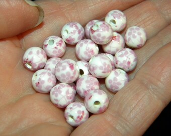 Large hand made Dusky Pink brown speckle jewellery Ceramic Glazed 22mm Beads