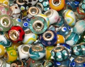 NEW 40 pc GLASS Large hole Murano Lampwork mix 12-14mm European beads Randomly pick lot 925 and silver plated cores
