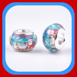 New 20/pc Christmas charm beads 14mm European Style Charm spacer Beads RESIN 5mm large silver plated hole spacer charm Bead lot(BSA)