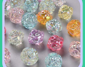 20/pc Transparent Pastel Acrylic Beads, AB Color, Flower Rose, Size 18mm in diameter, 16.5mm thick, hole: 2.5mm Beadable pen beads(31C)
