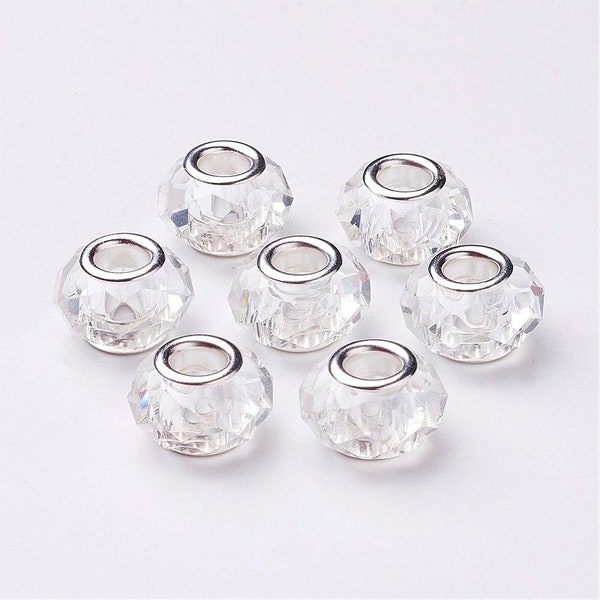 New 20/pc Clear Faceted RESIN 14mm European charm spacers beads 5.0mm Large hole European LOT (B15)