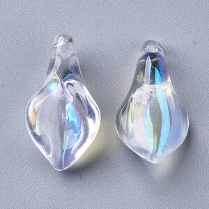 NEW 50/pc Glass Pendants Transparent Glass Pendants, AB Color Plated, Petal Clear iridescent 20x10.5mm wide, 6mm thick hole: 1.2mm(OL)