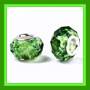 New 20/pc Evergreen Clear St. Patrick day GREEN Faceted 14mm RESIN Charm Spacer beads large 5.0mm hole European beads Lot (B05)