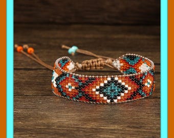 1/Pc Seed bead Western Style Tie Adjustable Bracelet Bohemian Geometric Glass Handmade Bracelet (02-1)