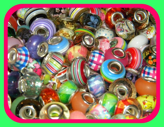 New 100/pc Bulk sale European spacer charm 14mm beads lot HIGH quality RESIN Visual, Graphic, solids, crackles, striped 5mm large hole MIXED