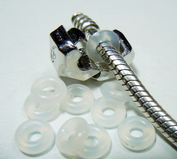 20/pc White Rubber 6x2mm Stretch Stopper O Ring Spacer Beads, stoppers, bumpers, end locks Charm Hole 2.5mm Fit European Bracelet