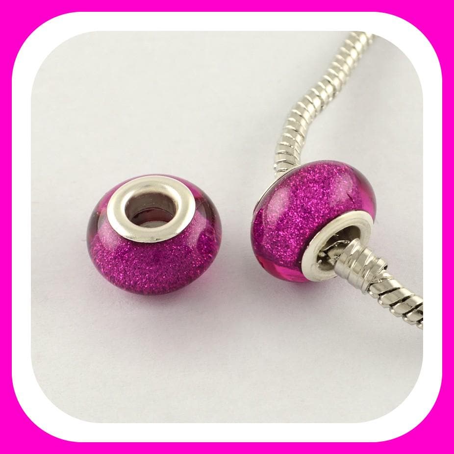 New 20/pc Fuchsia Hot Pink Holographic 14x9mm RESIN Charm Spacer beads large 5.0mm hole European beads LOT (02B)