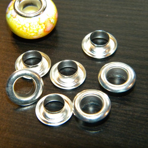 NEW 20/pc Grommet European Bead Silver Plated NOT STAMPED Cores 9mm top x 3.3mm long 5mm Hole Charm Beads jewelry making supplies (1NS)