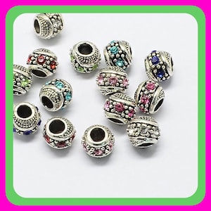 20/pc Mixto Super FANCY Metal y Cristal Espaciador Cuentas Europeas Charms de colores 11 x 0 mm Cuentas con agujeros grandes 5 mm Agujeros (6-08)