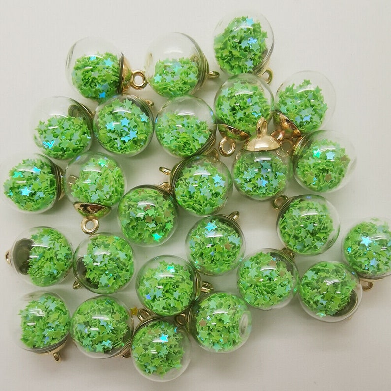 NEW 2 Jesse James Gold TopGreen Mini Glass Bottles Stars Fish Bowl Round ball beads 16mm charm Earring Pendant Ornaments Jewelry Making GG