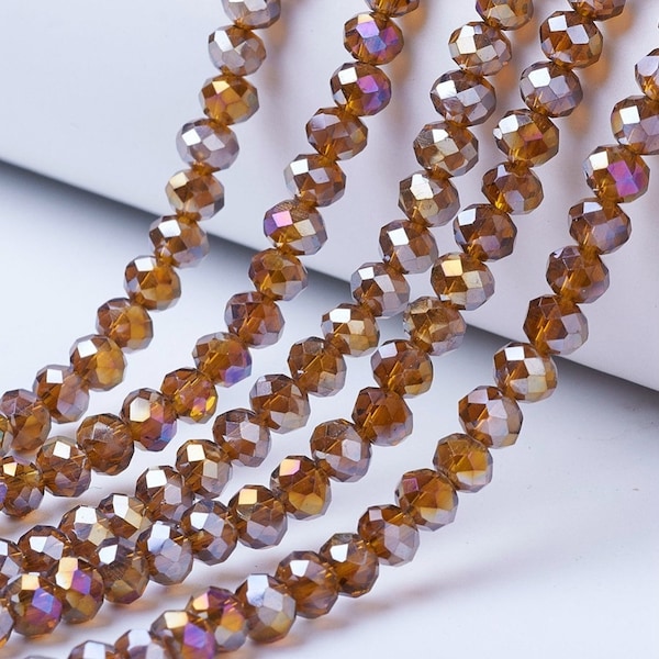 New 1/strand (about 62pc) GLASS 10mmDark Honey Brown Fall Autumn color AB and metallic Loose crystal Rondelle BEADS (1HB)