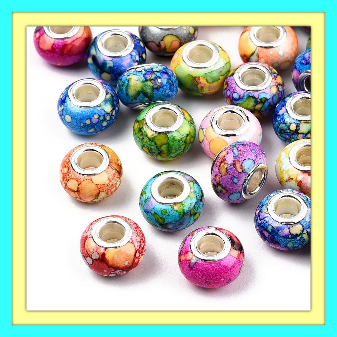 NEW 20/pc Alcohol Splatter Bright 14mm Resin European Spacer Charm ...