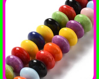 1/Strand (45/pc) Porcelain Beads Handmade Porcelain Bead Bright Glazed Porcelain, Flat Round, Mixed Color 12x7mm, Hole: 1.6mm (02H)
