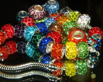 NEW 50/pc Glass Crystal paved Rhinestone 7mm x 11mm European Spacer beads Mixed Beads/ Charms large hole beads lot