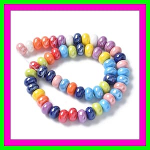 1/Strand Porcelain Beads Handmade Porcelain Bead Bright Glazed Porcelain, 8.5x5.5mm Flat Rounded, Mixed Color Hole: 1.8mm (01M)