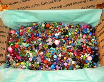 NEW 3/Pounds Multi-Mixed Loose lot of Beads Assorted sizes, shapes & colors 6mm-25mm Glass, crystals, gemstones No junk in the mixes