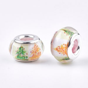 New 20/pc Green /Red Christmas tree Christmas charm beads 14mm European spacer Beads RESIN 5mm large silver plated hole lot(2TR)