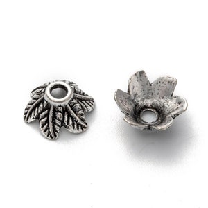 NEW 50/pc Toppers bead Caps Silver Toned flower cut out Bead End Cap Stopper 11x10mm tassel toppers Cord Leather Crafts  2.0mm Hole(TT)