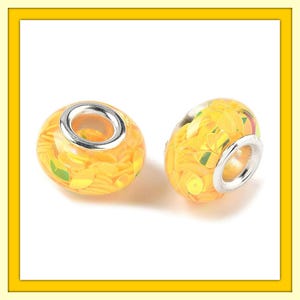 New 20/pc Hot Yellow iridescent Floating Glitter smooth Edge European Style Charm spacer beads RESIN 5mm large hole spacer Beads lot (3-32)