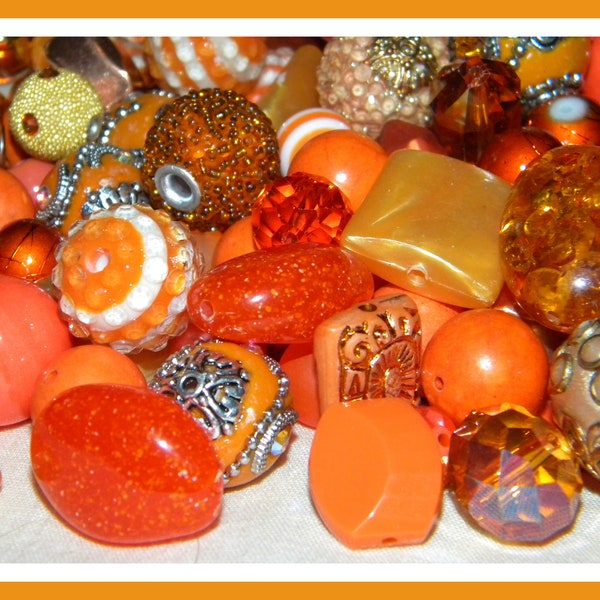 NEW 20/pc Orange Mixed Jesse James Loose bead Random Mix Bag of different sizes & shapes, Handmade Kashmiri Beads
