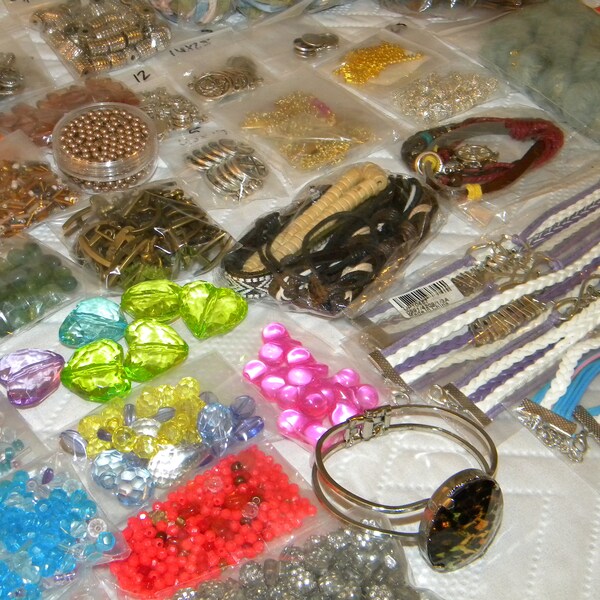 New Huge Destashed lot, Mixed supplies Jewelry, crafting lot,  beads, resin, glass, wood, tassels, jewelry, charms s as pictured lot (JL1)