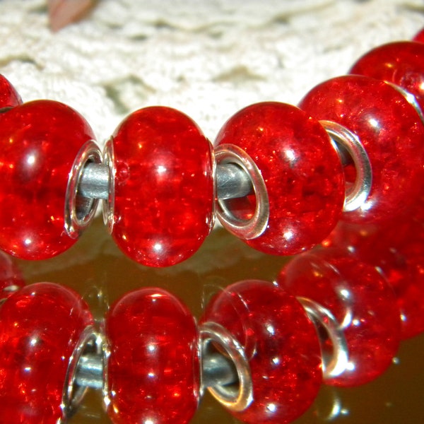 New 20/pc RED Crackle Color European Charm Spacer RESIN Beads ONLY 14mmx9mm large hole spacer Beads 5.0mm Holes(B12)