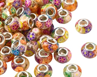 20/pc Multi Color Floating Flowers smooth Edge European Style Charm spacer beads RESIN 5mm large hole lot (14A)