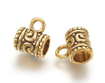 NEW 50/Pc Antiqued gold Golden tone swirl edge 9x7mm Tibetan Spacer Bail Beads Charms Jewelry Making LARGE hole 4.6mm hole  (#031)