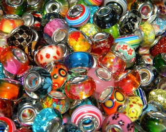 New 200/pc BULK European charm spacer beads MIXED colors 14mm size VERY Highly quality Resin 5mm large hole charm spacer bead lot
