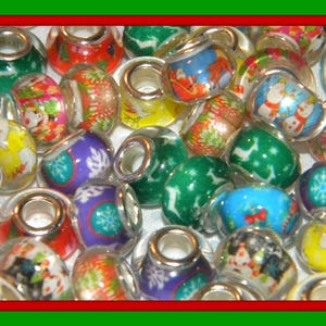 New 20/pc MIXED Christmas charm beads 14mm European Style Charm spacer Beads RESIN 5mm large silver plated hole spacer charm Bead lot(MX)