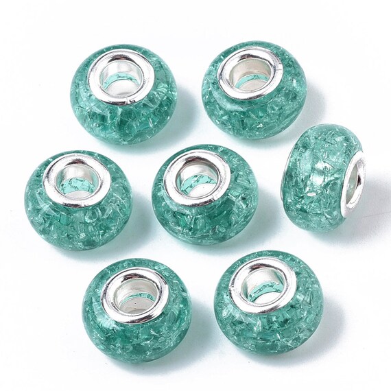 Set of 3 Computer Teal Sparkle Crystal Charm Beads