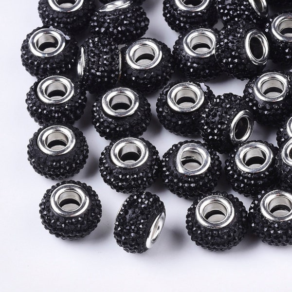 New 20/pc AB BLACK Bumpy edged Dots European style Charm spacer beads lot Beads RESIN 5mm large hole spacer charm Beads (008A)