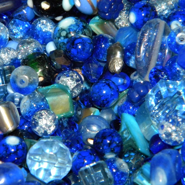 NEW 4/oz Glass Dark Blue, Cobalt Blue Mixed Loose beads lot 6mm-20mm Beads Assorted mix, all are Glass NO JUNK!