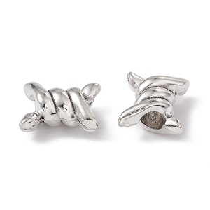20/pc Bright Silver Barbwire detailed METAL 16x7.5mm Nickle & lead free European charm beads 5mm large hole (BW)