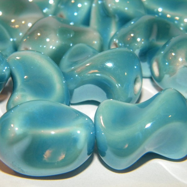 New 20/Pc Light Blue Twisted Ceramic clay beads 20x14.5mm BOHO Beads lot Focal Drilled Premium Beads Loose beads Lot 2.5mm Hole