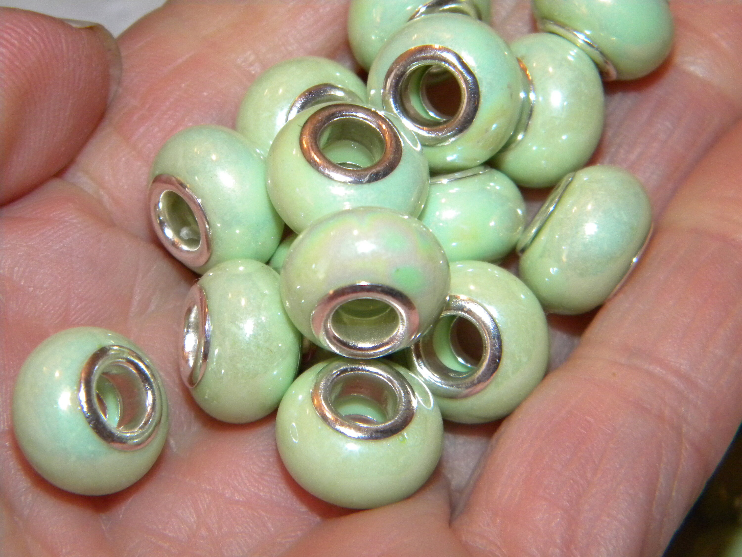 Handmade Porcelain European Beads, Large Hole Beads, Pearlized