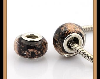 20/pc Midnight Black Copper Gold fleck GLASS Smooth edge 15X12mm European Style Charm Beads 5mm large hole spacer charm Bead lot (3-10)
